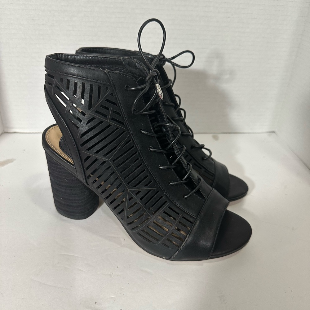 Sam Edelman Women Sz 8M ROCCO Black Peep Toe Heels Booties Ankle Shoe Sandals